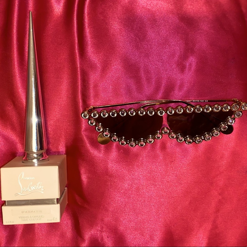 Christian Louboutin designer nail polish & gold sunglasses Baddie set